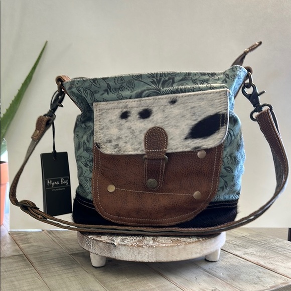 myra bag Handbags - MYRA BAG 💯 LEATHER AND COTTON ANIMAL FUR PRINT CANVIS SHOULDER BAG NEW WITH TAGS